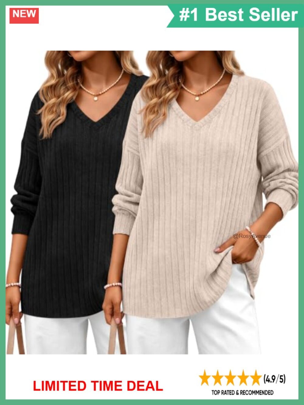 Oversized V-Neck Sweaters Pullover Long Sleeve Stretch